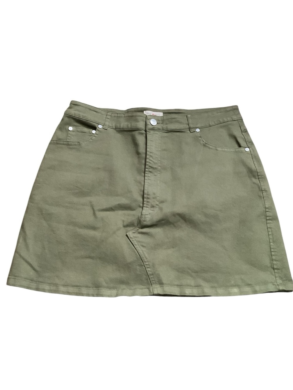Pilcro Olive-Green Cotton A-Line Skirt with Front Rivet Pockets